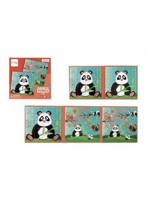 Scratch, Puzzle magnetyczne - książka podróżna Panda 2 obrazki 40 elem.