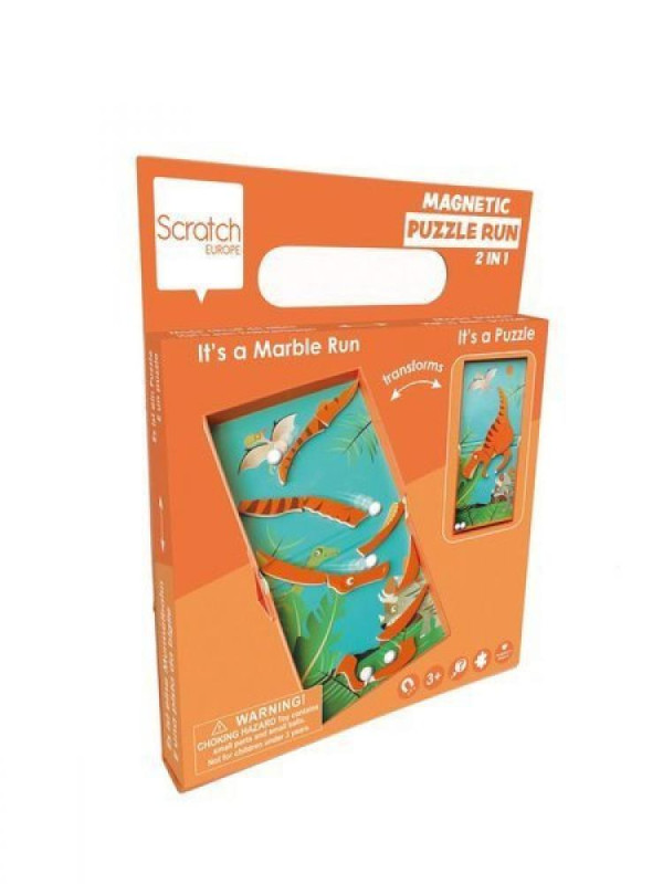 Scratch, magnetyczne puzzle Dinozaur i tor kulek gra 2w1