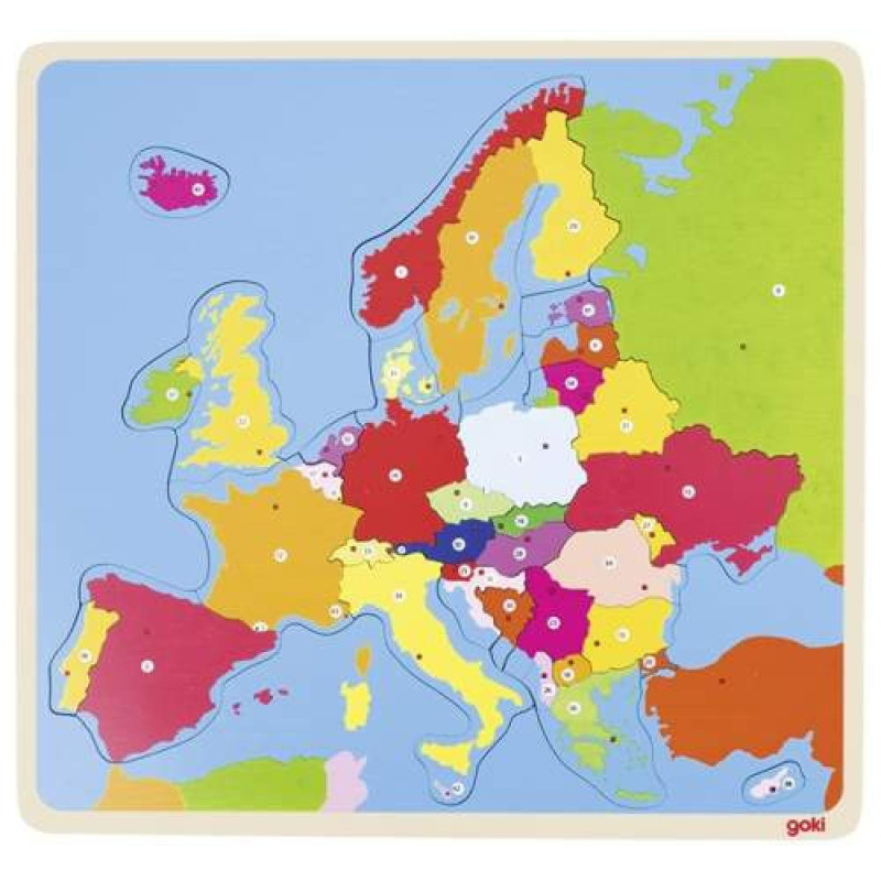 Zabawka drewniana Puzzle dla dzieci - mapa konturowa Europy, nauka geografii metoda montessori  goki - drewniane puzzle edukacyj