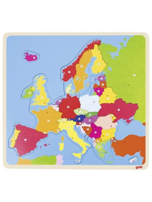 Zabawka drewniana Puzzle dla dzieci - mapa konturowa Europy, nauka geografii metoda montessori  goki - drewniane puzzle edukacyj