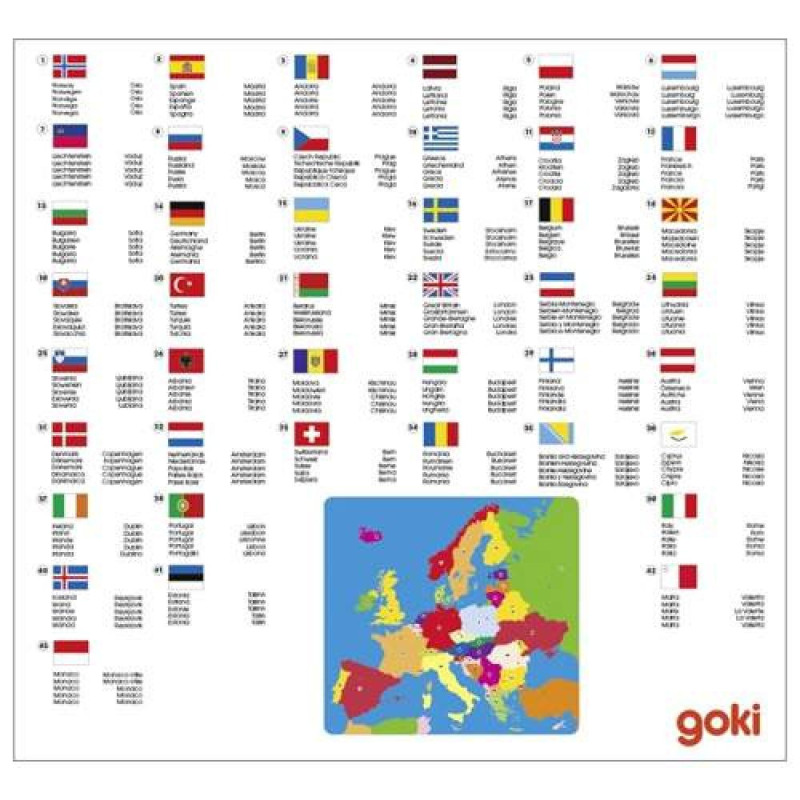 Zabawka drewniana Puzzle dla dzieci - mapa konturowa Europy, nauka geografii metoda montessori  goki - drewniane puzzle edukacyj