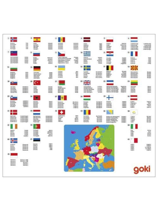 Zabawka drewniana Puzzle dla dzieci - mapa konturowa Europy, nauka geografii metoda montessori  goki - drewniane puzzle edukacyj