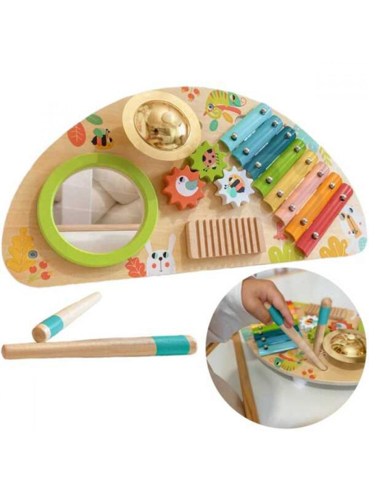 TOOKY TOY Wielofunkcyjny Instrument Centrum Muzyczne Ksylofon Zębatki Tarka Bębenek Talerz Pałeczki