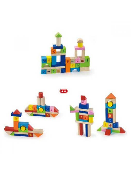 Viga Toys Klocki Drewniane Edukacyjne 100 elem. Cyferki Literki