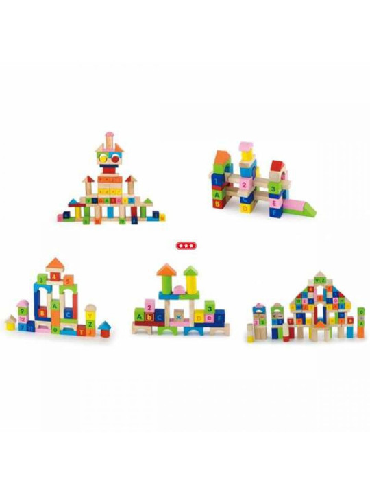 Viga Toys Klocki Drewniane Edukacyjne 100 elem. Cyferki Literki