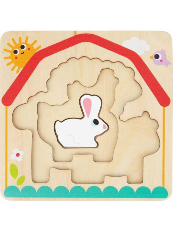 Tooky Toy Drewniane Puzzle Montessori Wielowarstwowe Tablica Zwierzątka na Farmie 7 el.