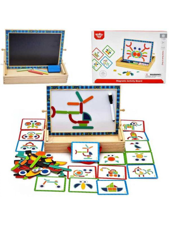 TOOKY TOY Tablica Magnetyczna Kredowa 2w1 Układanka Puzzle Kształty 117 el. Certyfikat FSC