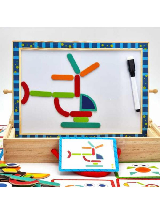 TOOKY TOY Tablica Magnetyczna Kredowa 2w1 Układanka Puzzle Kształty 117 el. Certyfikat FSC