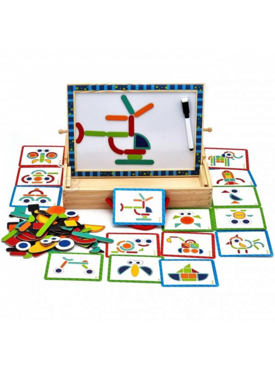 TOOKY TOY Tablica Magnetyczna Kredowa 2w1 Układanka Puzzle Kształty 117 el. Certyfikat FSC