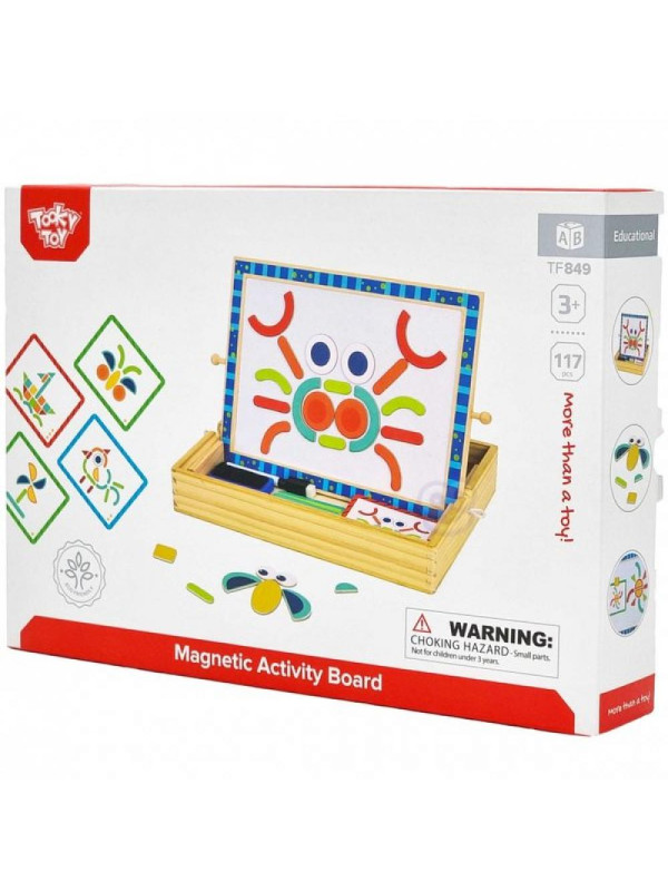 TOOKY TOY Tablica Magnetyczna Kredowa 2w1 Układanka Puzzle Kształty 117 el. Certyfikat FSC