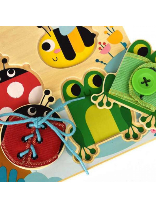 Tooky Toy Drewniana Tablica Edukacyjna Sorter Trening Ćwiczenia Sznurek Guzik Klamerka