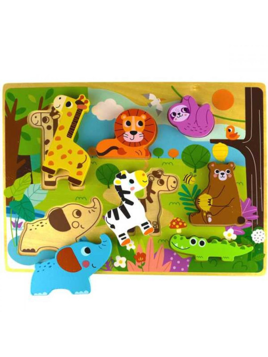 Tooky Toy Drewniane Puzzle Montessori Zwierzątka w Lesie Dopasuj Kształty