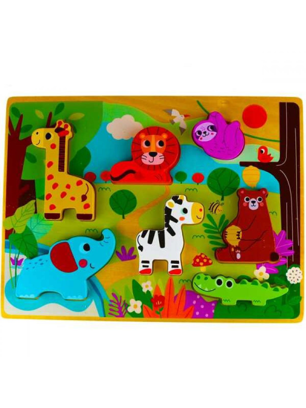 Tooky Toy Drewniane Puzzle Montessori Zwierzątka w Lesie Dopasuj Kształty