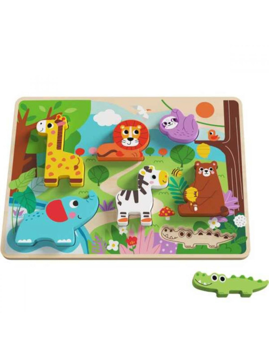 Tooky Toy Drewniane Puzzle Montessori Zwierzątka w Lesie Dopasuj Kształty