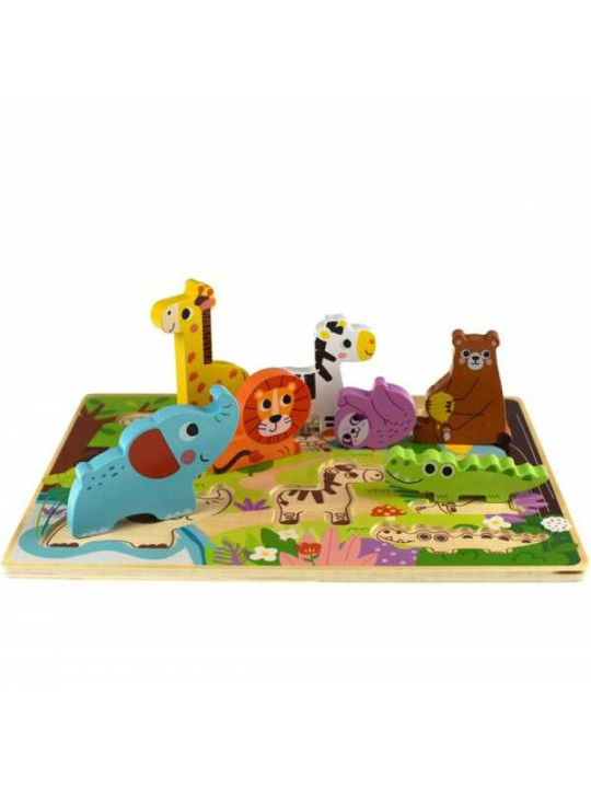 Tooky Toy Drewniane Puzzle Montessori Zwierzątka w Lesie Dopasuj Kształty