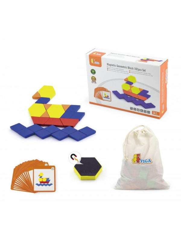 Drewniana Mozaika Geometryczna Viga Toys Układanka Logiczna Klocki 102 el