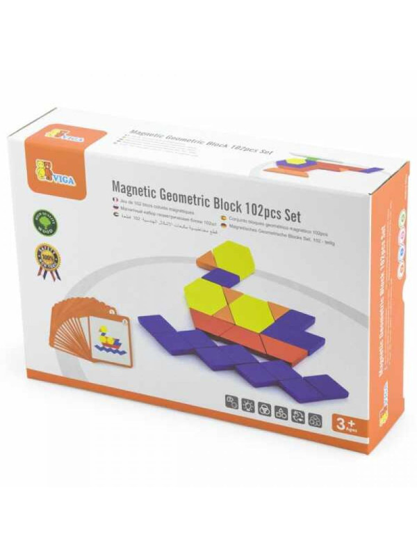 Drewniana Mozaika Geometryczna Viga Toys Układanka Logiczna Klocki 102 el