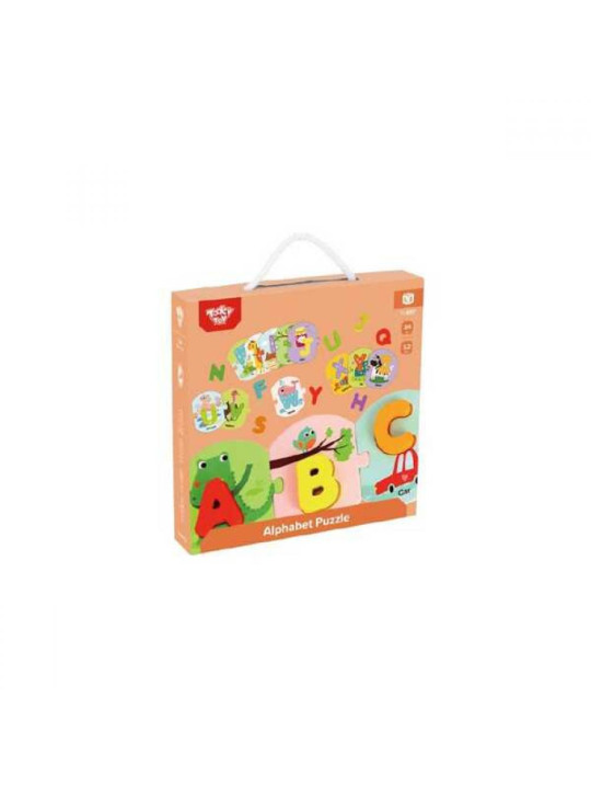 TOOKY TOY Drewniane Puzzle Montessori Układanka Nauka Alfabetu Liter Słów Alfabet Grube Klocki 26 el.