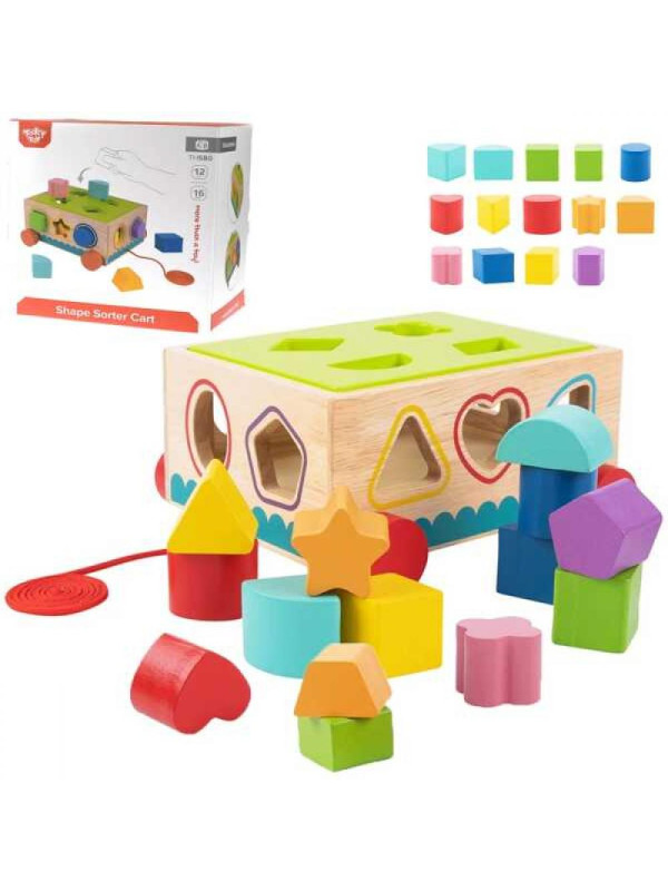 TOOKY TOY Drewniany Sorter Wózek Klocki 16 el.