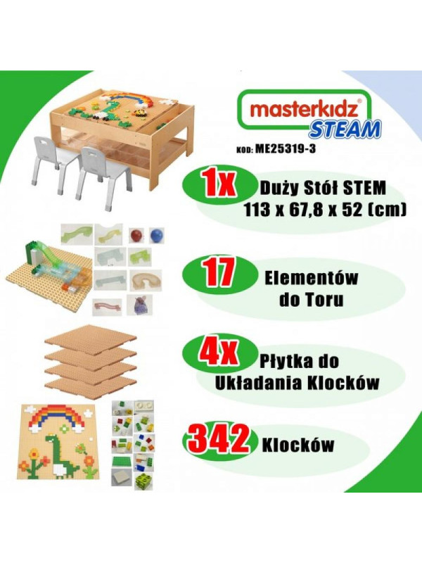 MASTERKIDZ Drewniany Stół Edukacyjny + AKCESORIA STEM WALL + 359 el.