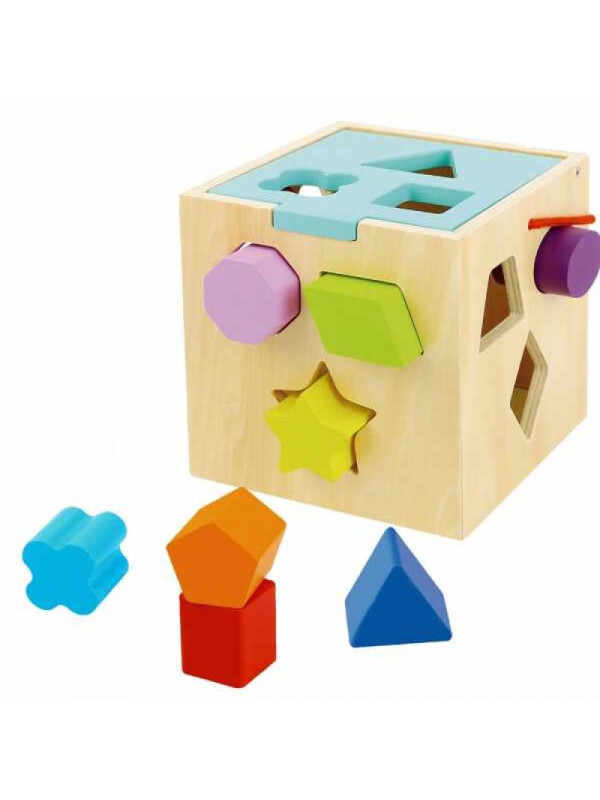 TOOKY TOY Drewniany Sorter Kolorowa Kostka z Kolorowymi Wzorami 13 el.