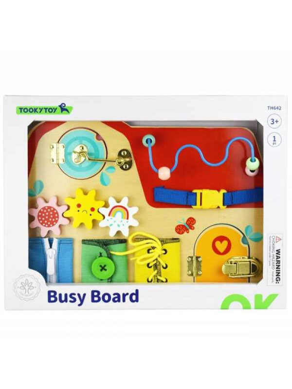 TOOKY TOY Drewniana Tablica Montessori Manipulacyjna Zamki Zębatki Pętle