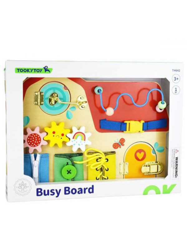 TOOKY TOY Drewniana Tablica Montessori Manipulacyjna Zamki Zębatki Pętle