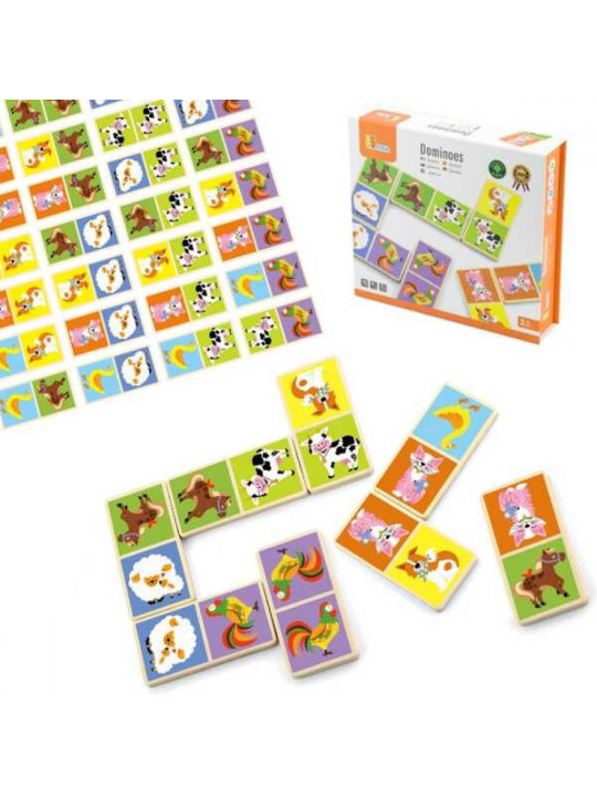 Drewniana gra Domino Farma Viga Toys 28 elementów Montessori