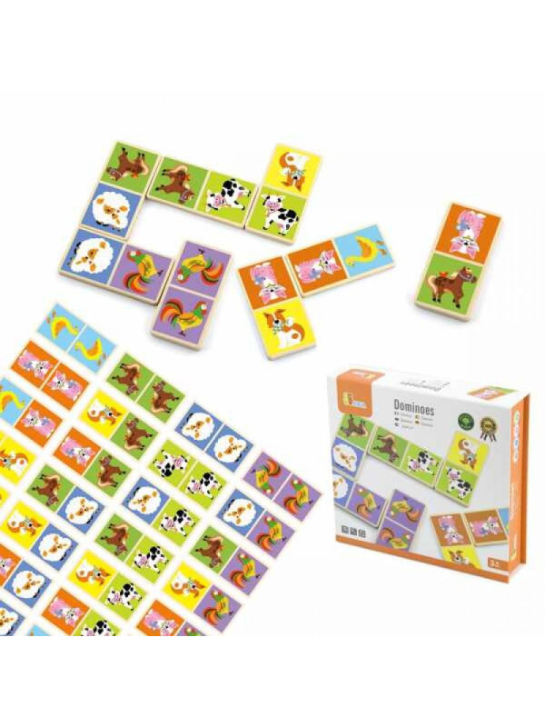 Drewniana gra Domino Farma Viga Toys 28 elementów Montessori