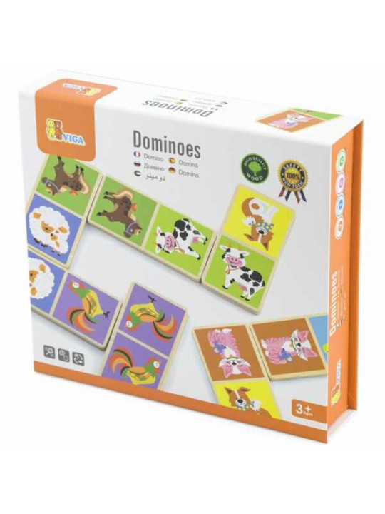 Drewniana gra Domino Farma Viga Toys 28 elementów Montessori