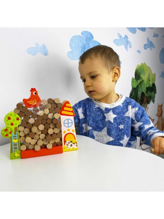 TOOKY TOY Gra Jenga Spadająca Kura Drewniana Farma