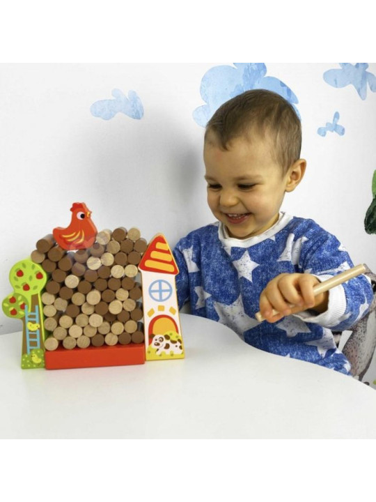 TOOKY TOY Gra Jenga Spadająca Kura Drewniana Farma