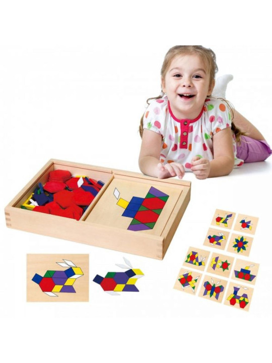 Drewniana Mozaika Geometryczna Viga Toys Klocki Dienesa Układanka Logiczna 148 el Montessori