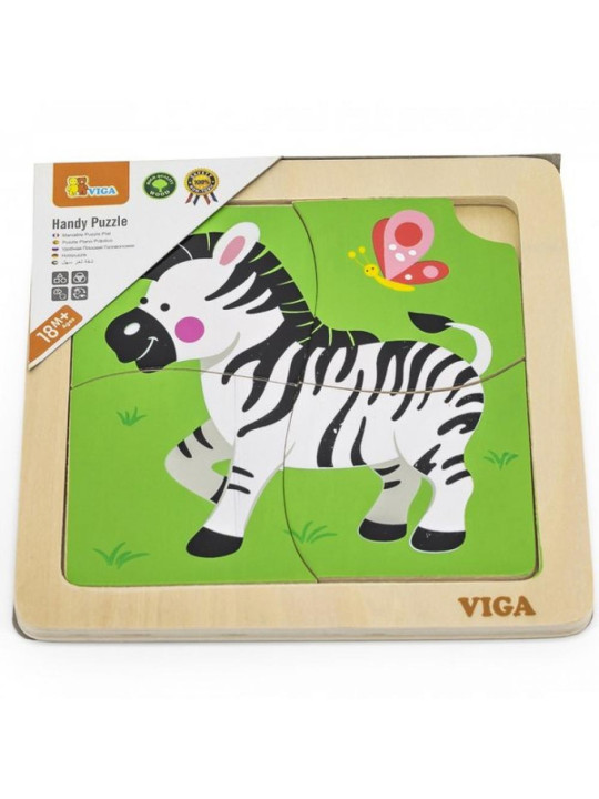 VIGA Poręczne Drewniane Puzzle Zebra