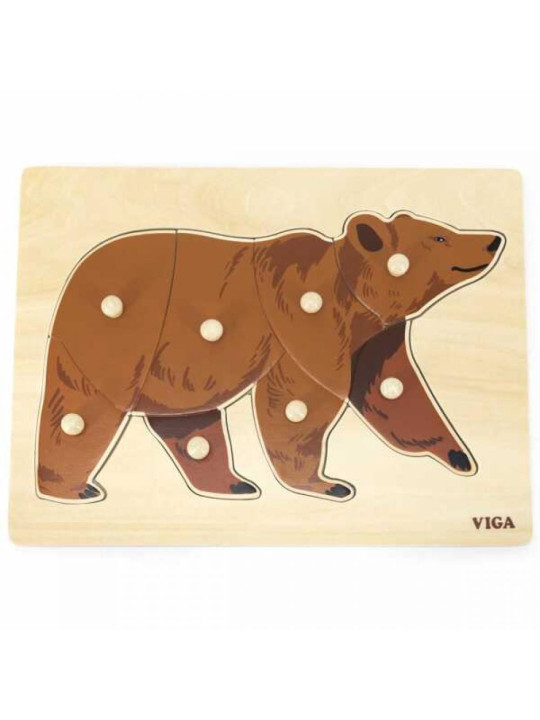 VIGA Drewniane Puzzle Montessori Miś Niedźwiedź z Pinezkami