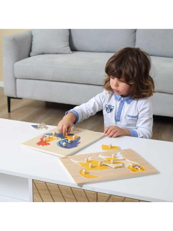 VIGA Drewniane Puzzle Montessori Kogut z Pinezkami