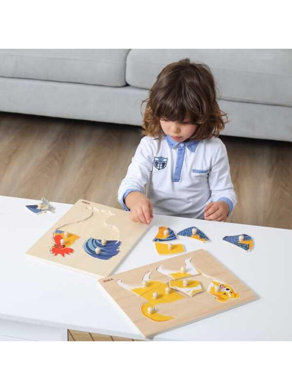 VIGA Drewniane Puzzle Montessori Kogut z Pinezkami