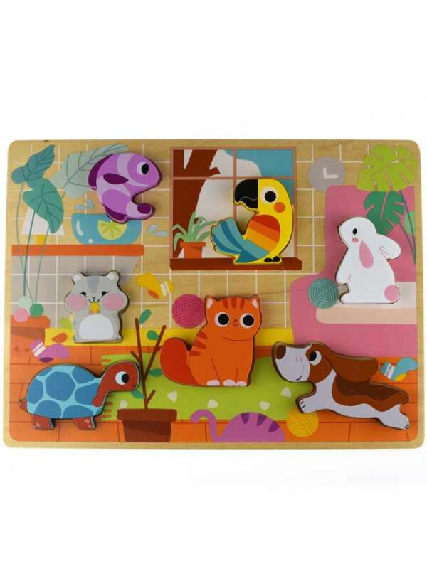 Tooky Toy Drewniane Puzzle Montessori Zwierzątka Dom Dopasuj Kształty