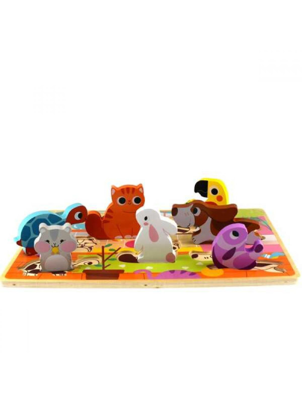 Tooky Toy Drewniane Puzzle Montessori Zwierzątka Dom Dopasuj Kształty