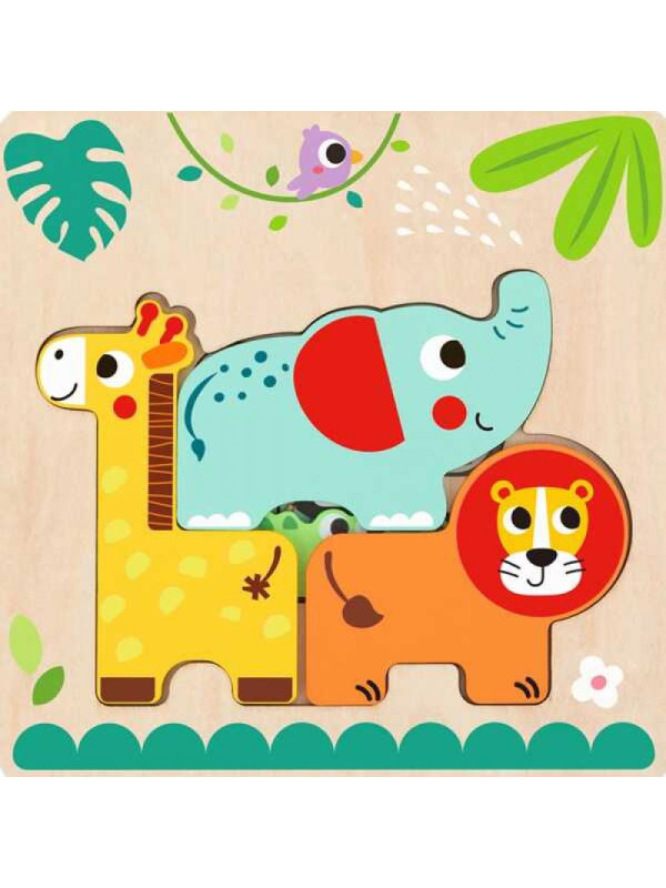 Tooky Toy Drewniane Puzzle Montessori Wielowarstwowe Tablica Zwierzątka Leśne 7 el.