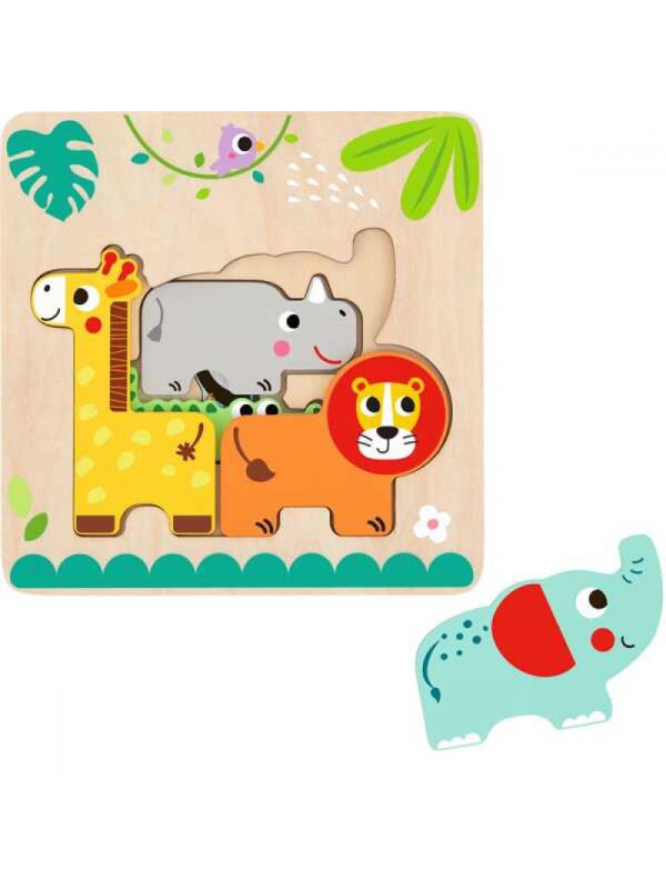 Tooky Toy Drewniane Puzzle Montessori Wielowarstwowe Tablica Zwierzątka Leśne 7 el.