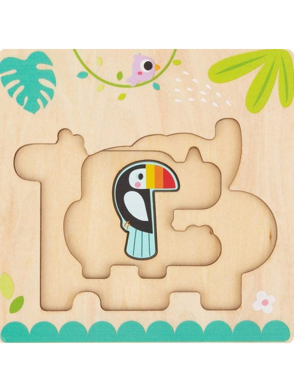 Tooky Toy Drewniane Puzzle Montessori Wielowarstwowe Tablica Zwierzątka Leśne 7 el.