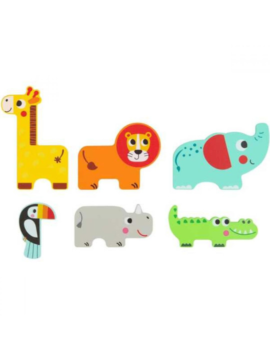 Tooky Toy Drewniane Puzzle Montessori Wielowarstwowe Tablica Zwierzątka Leśne 7 el.