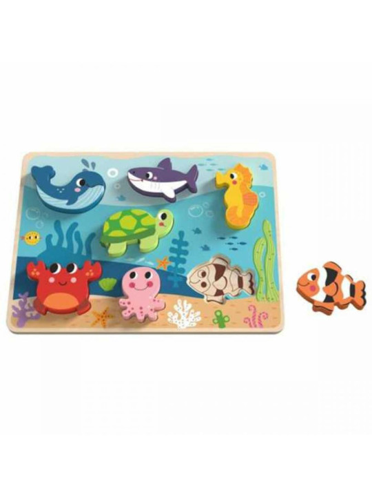 TOOKY TOY Drewniane Puzzle Montessori Świat Morza Rybki Żółwik Kształty