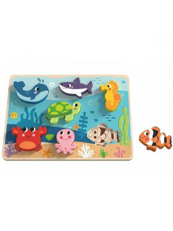 TOOKY TOY Drewniane Puzzle Montessori Świat Morza Rybki Żółwik Kształty