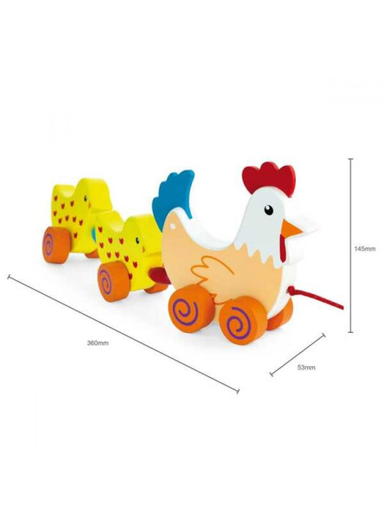 VIGA Zestaw do ciągnięcia Kurka z kurczakami 36 cm