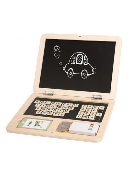 TOOKY TOY Drewniany Laptop Układanka Montessori Puzzle Nauka Literek Pisania Tablica Suchościeralna 58 el.