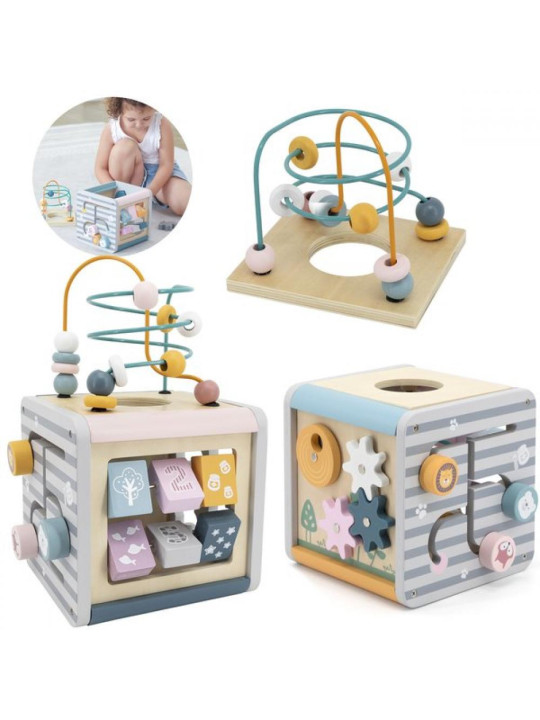 Viga PolarB Activity Box Drewniane Edukacyjne Centrum Gier 5w1 kostka