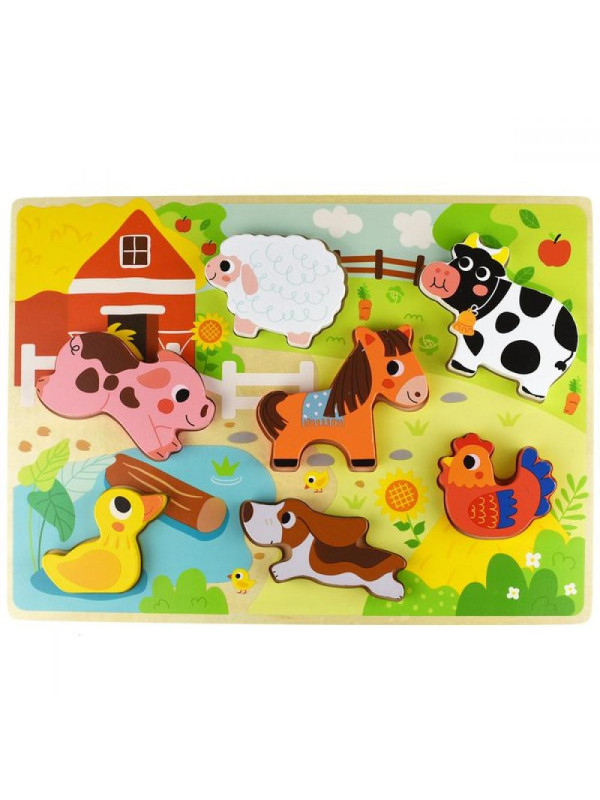 Tooky Toy Drewniane Puzzle Montessori Zwierzątka Farma Dopasuj Kształty