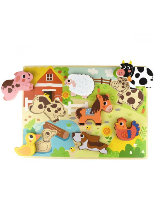 Tooky Toy Drewniane Puzzle Montessori Zwierzątka Farma Dopasuj Kształty